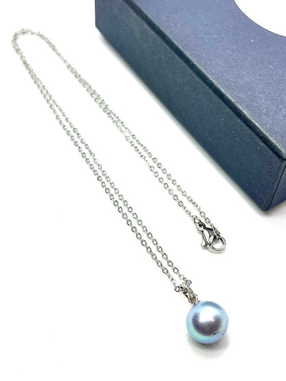 Akoya Pearl 10mm natural round blue indigo pearl necklace with 45 cm length