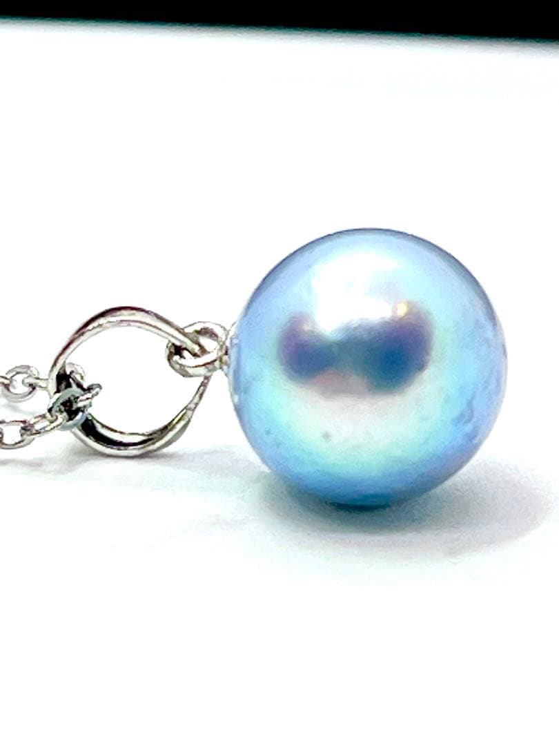 Akoya Pearl 10mm natural round blue indigo pearl necklace with 45 cm length