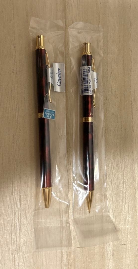 Pilot Cavalier ballpoint pen and mechanical pencil set with red and black marble barrels
