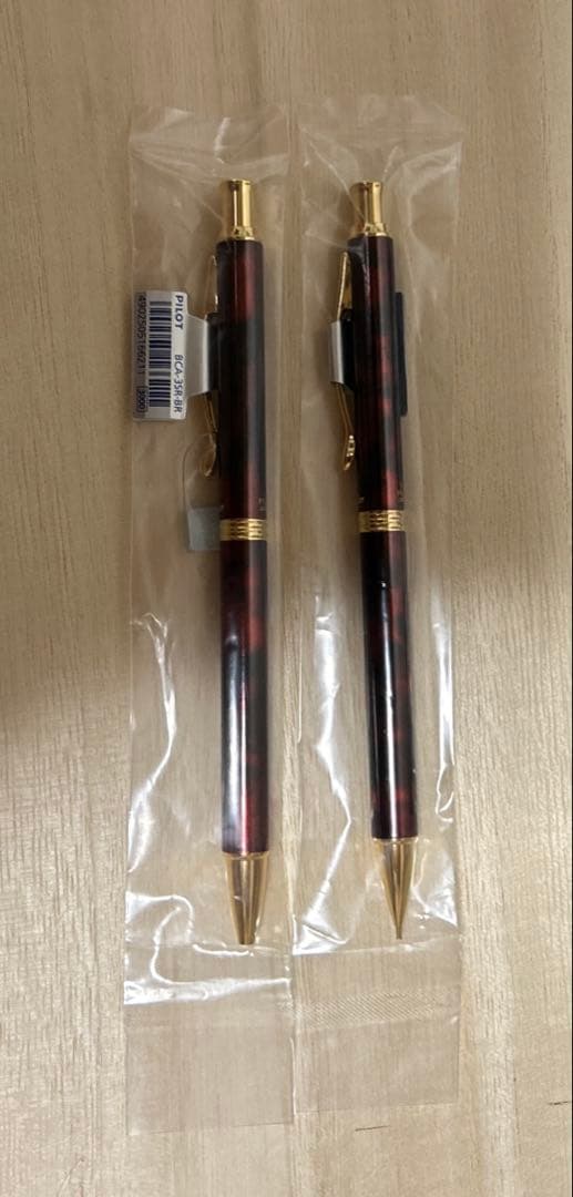 Pilot Cavalier ballpoint pen and mechanical pencil set with red and black marble barrels