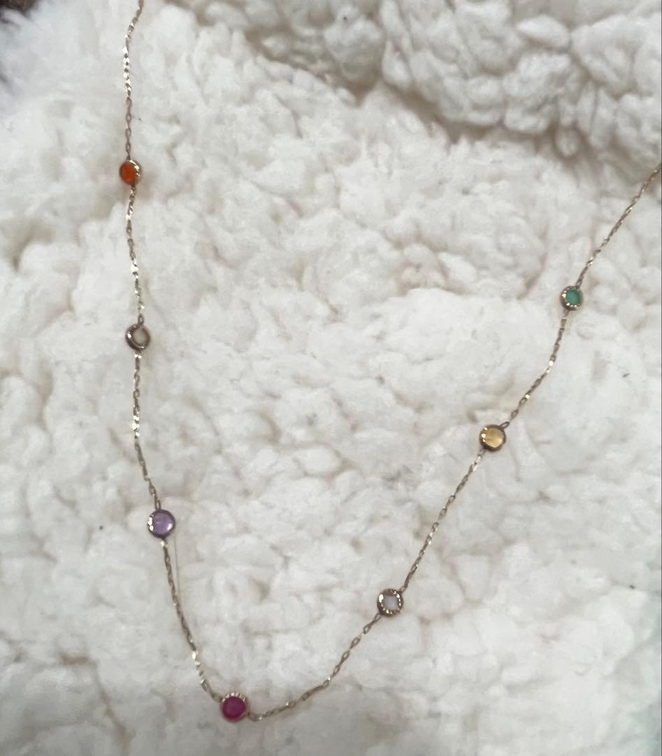 agete Limited K10 necklace with multi-colored stones including ruby, amethyst, and citrine in box