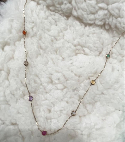 agete Limited K10 necklace with multi-colored stones including ruby, amethyst, and citrine in box