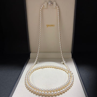 K14WG Long 103cm TASAKI Akoya Pearl Necklace with white pearls and gold clasp