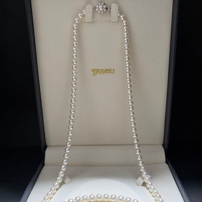 K14WG Long 103cm TASAKI Akoya Pearl Necklace with white pearls and gold clasp