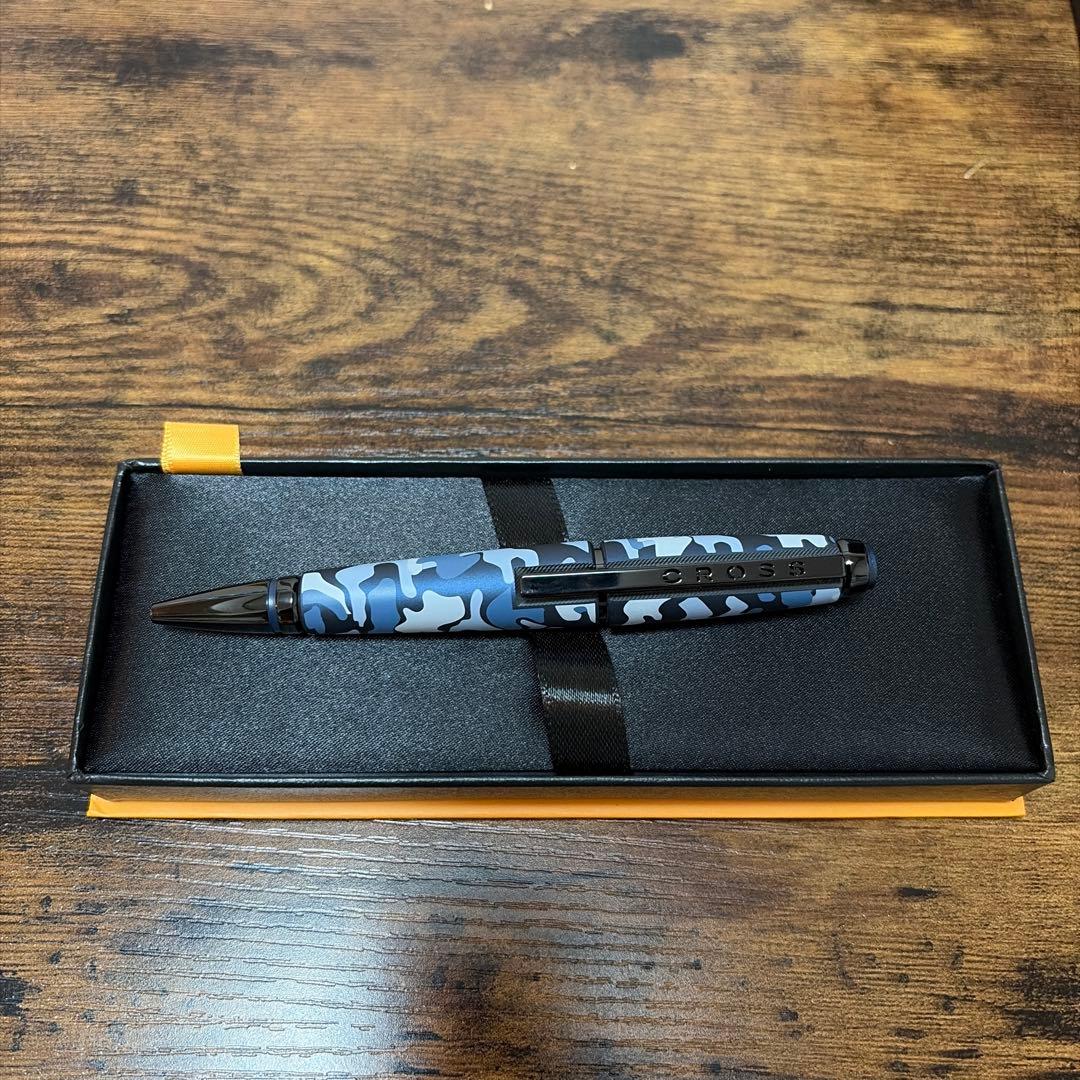 Cross Edge Select Tip Roller Ball pen with blue camouflage design and water-based ink