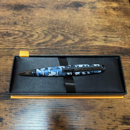 Cross Edge Select Tip Roller Ball pen with blue camouflage design and water-based ink