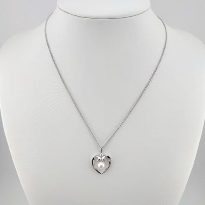 Mikimoto Open Heart Pearl Necklace with silver pendant and 6mm pearl on a silver 925 chain