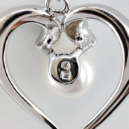 Mikimoto Open Heart Pearl Necklace with silver pendant and 6mm pearl on a silver 925 chain