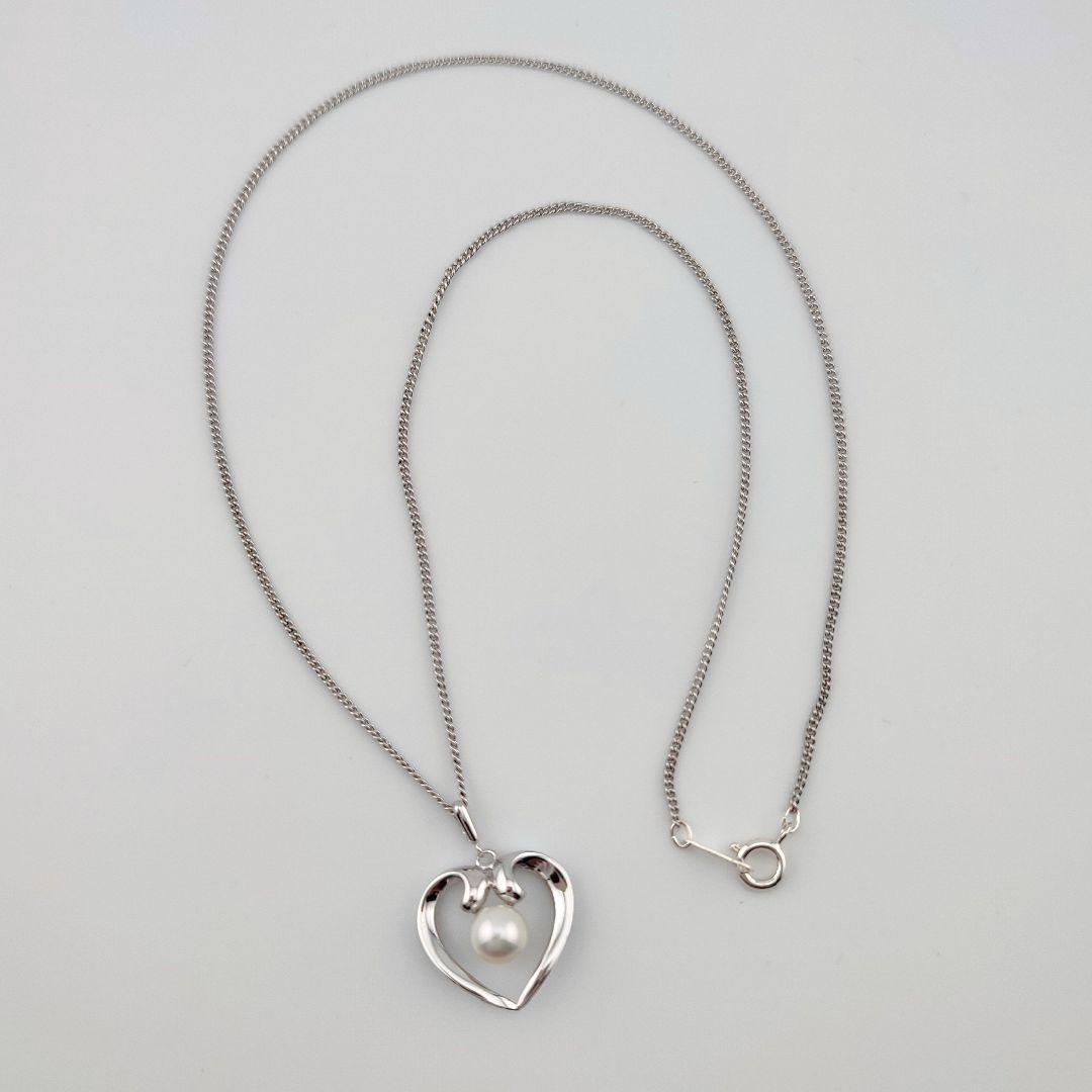 Mikimoto Open Heart Pearl Necklace with silver pendant and 6mm pearl on a silver 925 chain