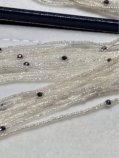 Akoya pearl 10-strand long necklace with small Keshi pearls and k18 white gold mirror-cut balls