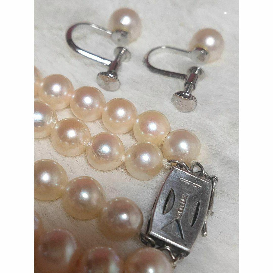 Akoya pearl double row necklace and matching earrings set with silver SV925, pearls approximately 5.6mm