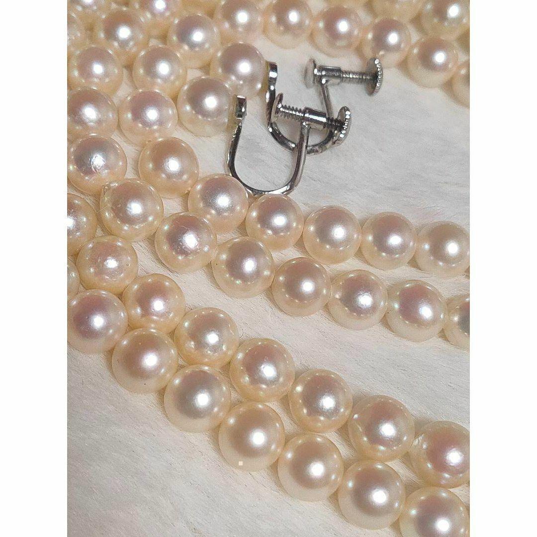 Akoya pearl double row necklace and matching earrings set with silver SV925, pearls approximately 5.6mm