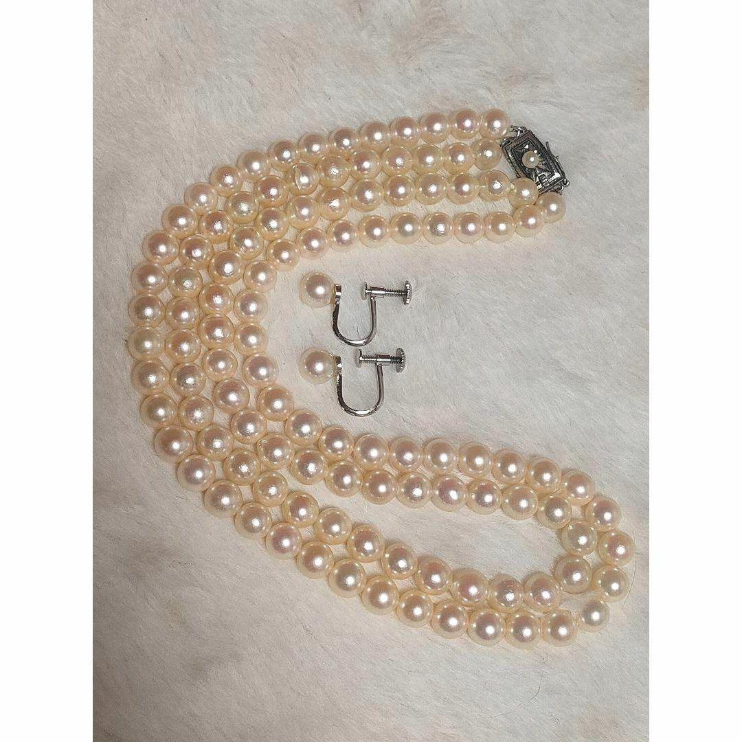 Akoya pearl double row necklace and matching earrings set with silver SV925, pearls approximately 5.6mm