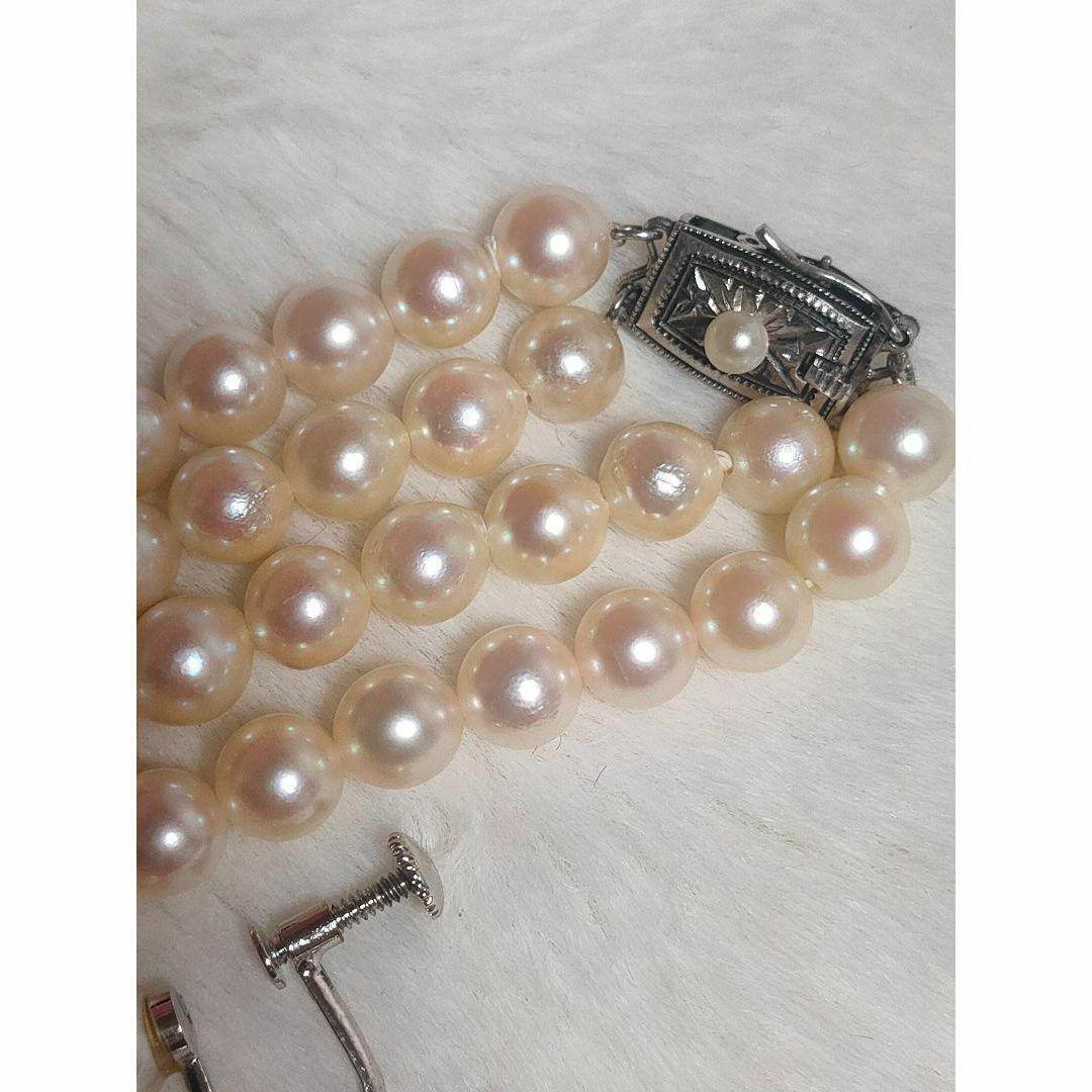 Akoya pearl double row necklace and matching earrings set with silver SV925, pearls approximately 5.6mm