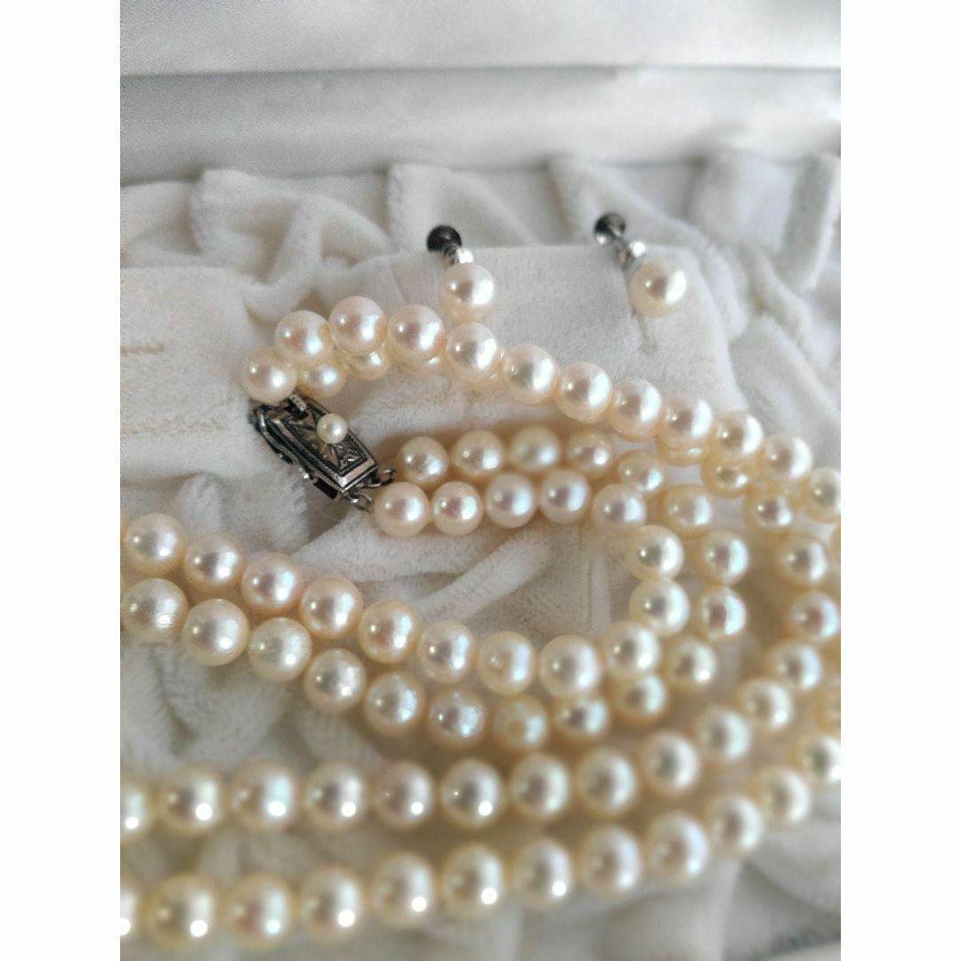 Akoya pearl double row necklace and matching earrings set with silver SV925, pearls approximately 5.6mm