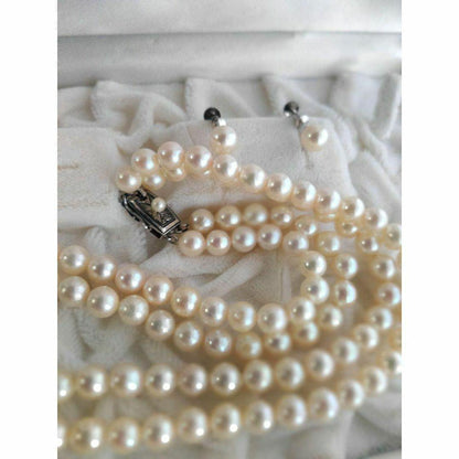 Akoya pearl double row necklace and matching earrings set with silver SV925, pearls approximately 5.6mm