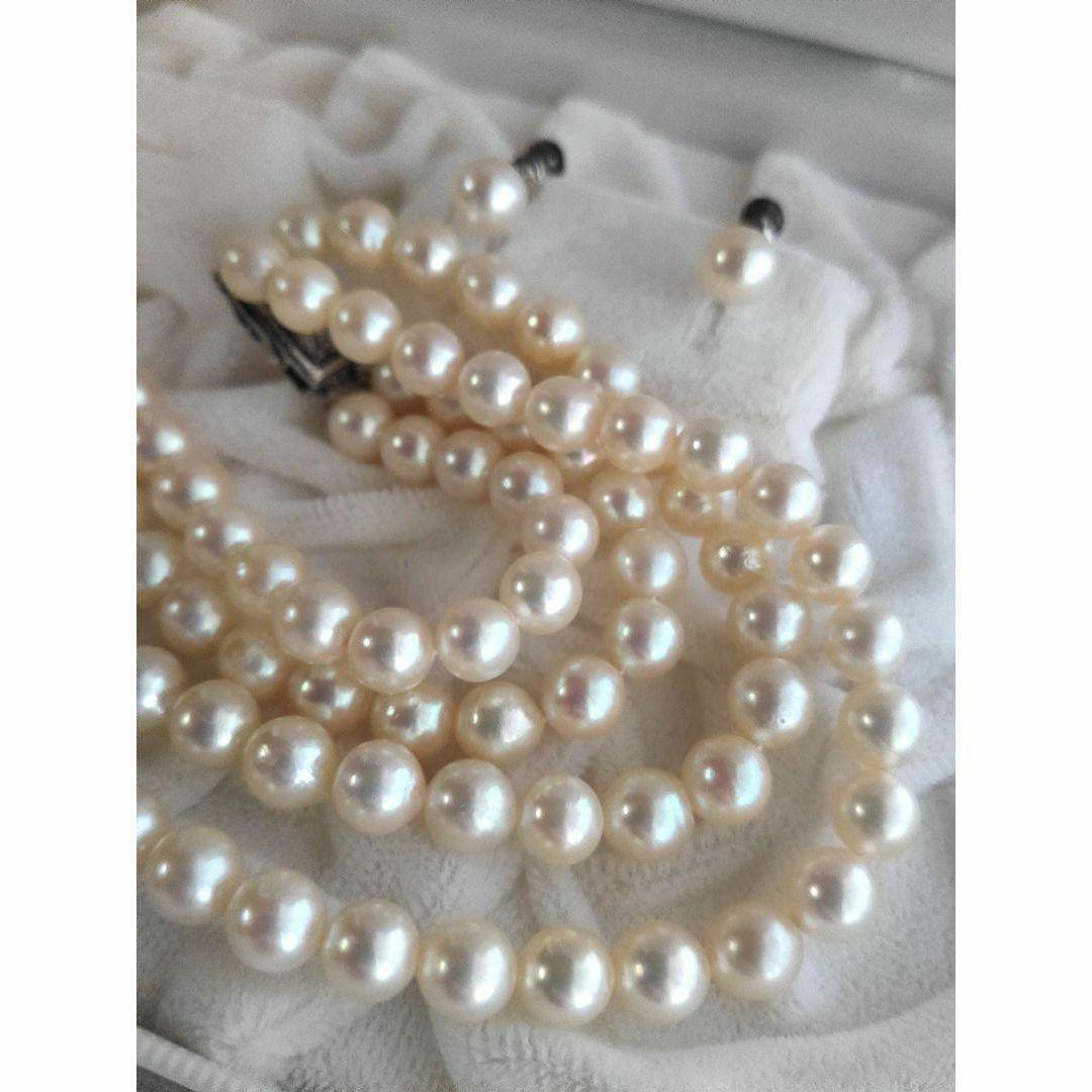 Akoya pearl double row necklace and matching earrings set with silver SV925, pearls approximately 5.6mm