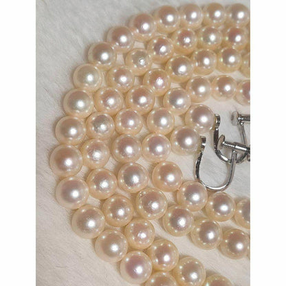Akoya pearl double row necklace and matching earrings set with silver SV925, pearls approximately 5.6mm