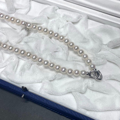 MIKIMOTO K18 Akoya Pearl Necklace featuring 6.0-6.5mm pearls with M charm on a 38cm chain