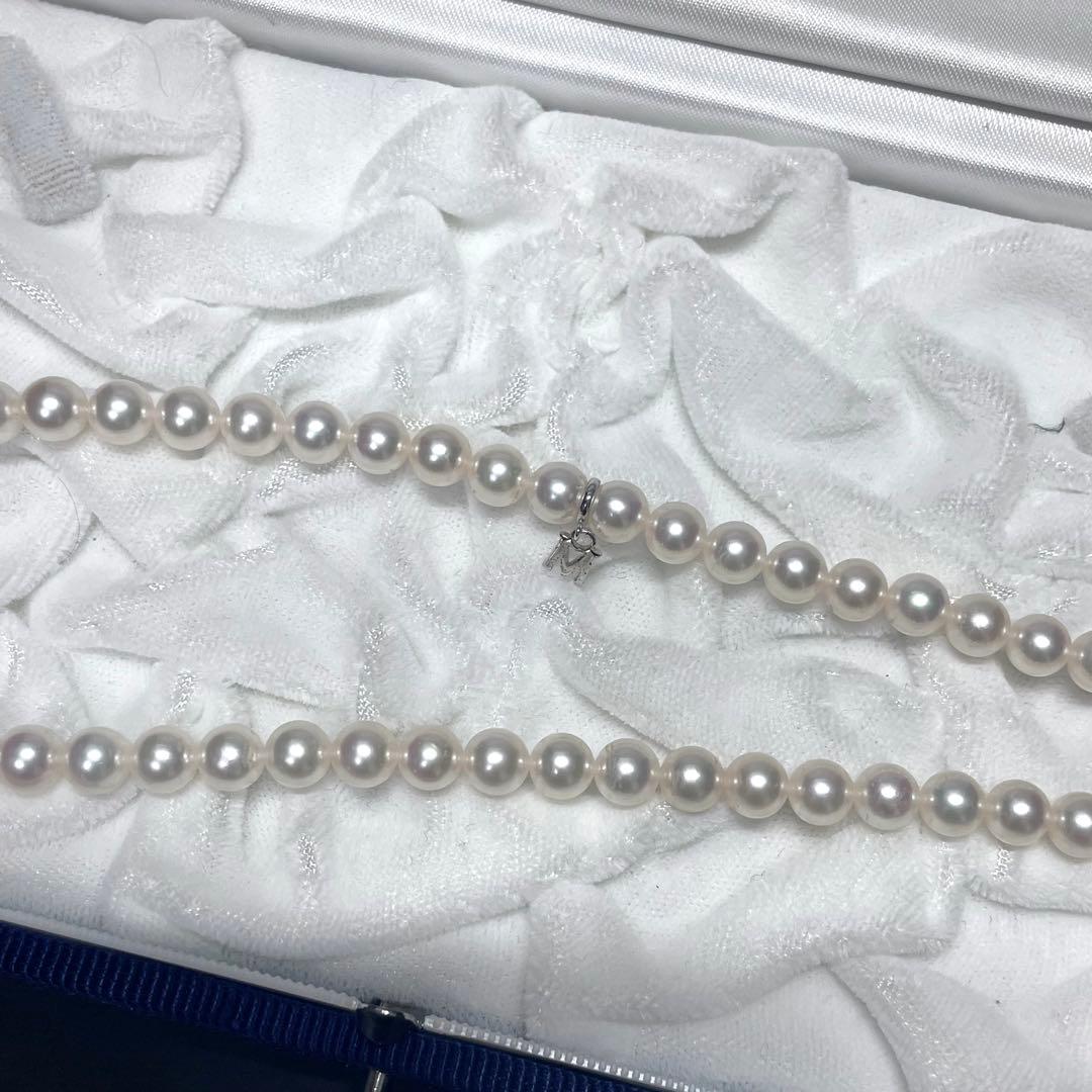 MIKIMOTO K18 Akoya Pearl Necklace featuring 6.0-6.5mm pearls with M charm on a 38cm chain