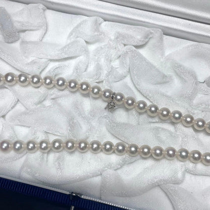 MIKIMOTO K18 Akoya Pearl Necklace featuring 6.0-6.5mm pearls with M charm on a 38cm chain