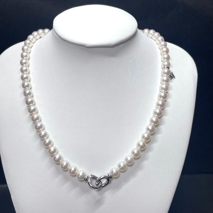 MIKIMOTO K18 Akoya Pearl Necklace featuring 6.0-6.5mm pearls with M charm on a 38cm chain