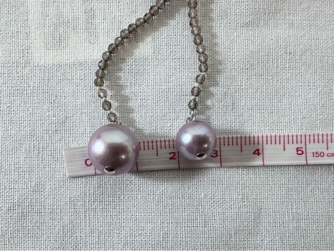 Agete silver necklace featuring smoky quartz stones and freshwater pearls with a 112 cm length