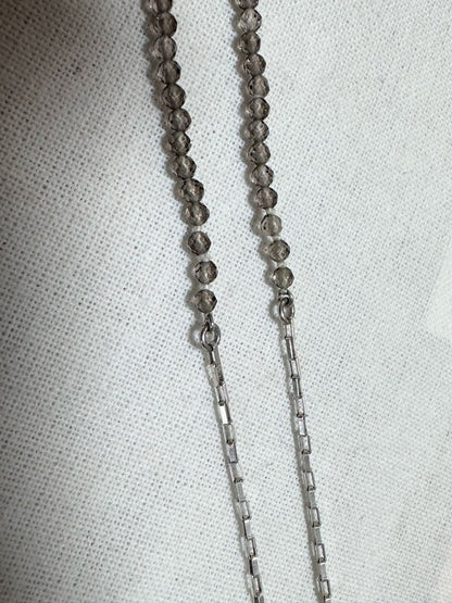 Agete silver necklace featuring smoky quartz stones and freshwater pearls with a 112 cm length