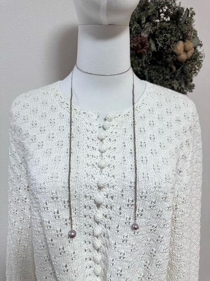 Agete silver necklace featuring smoky quartz stones and freshwater pearls with a 112 cm length
