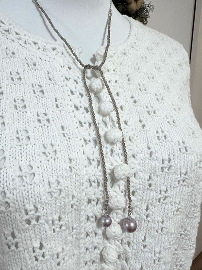 Agete silver necklace featuring smoky quartz stones and freshwater pearls with a 112 cm length