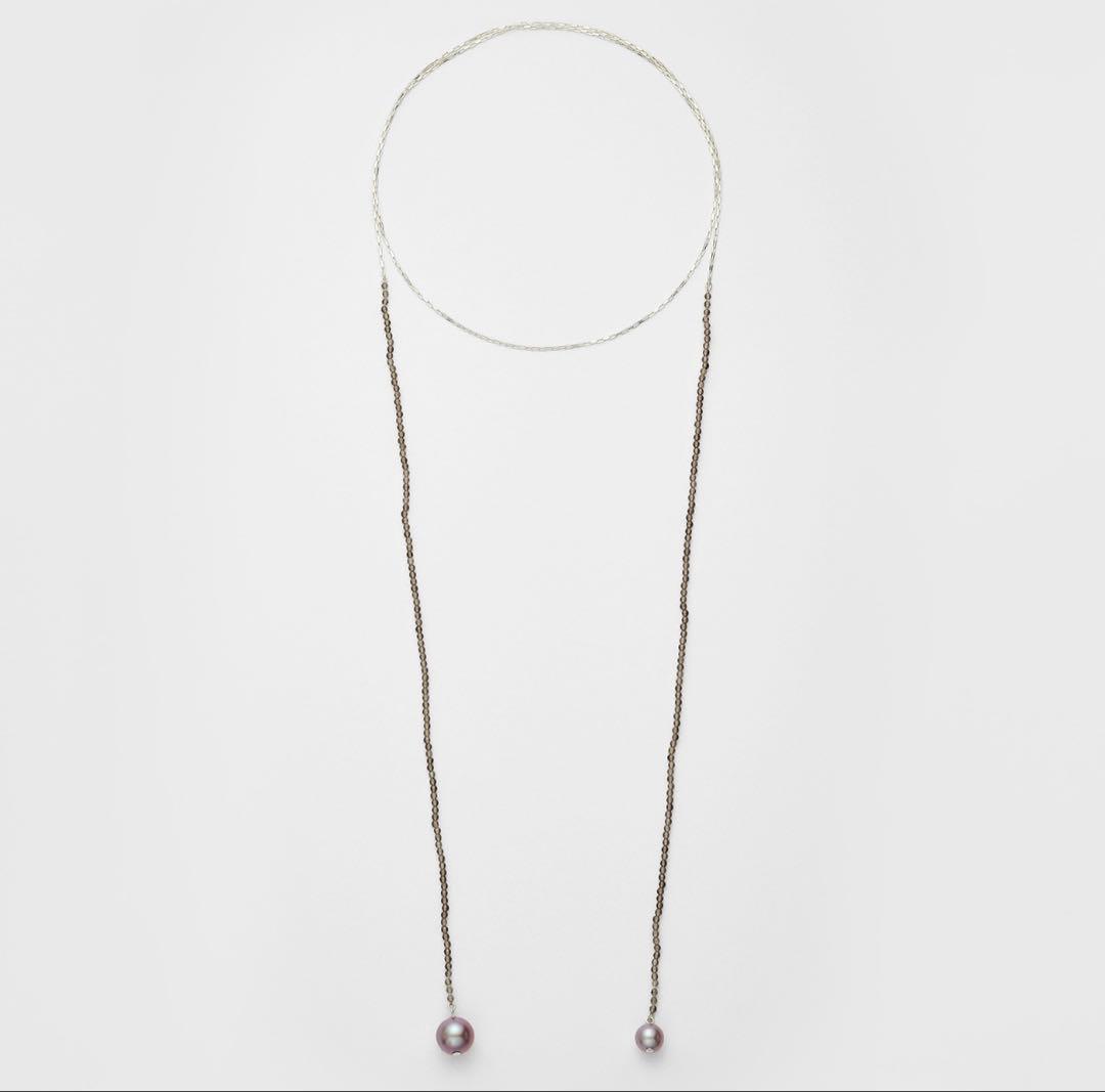 Agete silver necklace featuring smoky quartz stones and freshwater pearls with a 112 cm length