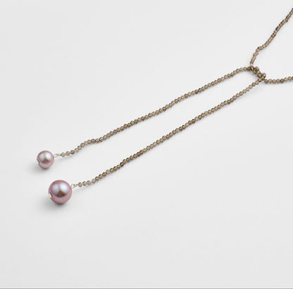 Agete silver necklace featuring smoky quartz stones and freshwater pearls with a 112 cm length