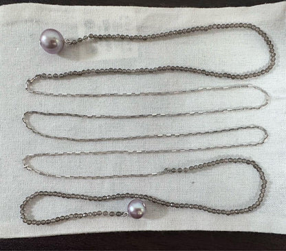 Agete silver necklace featuring smoky quartz stones and freshwater pearls with a 112 cm length