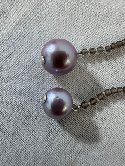 Agete silver necklace featuring smoky quartz stones and freshwater pearls with a 112 cm length