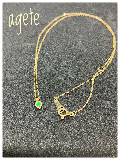 Agete green gemstone necklace and matching earrings set with gold K10 metal in original box
