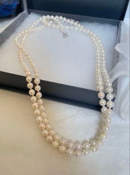 Supreme Functional Akoya Pearl 135cm Multiway Lariat Necklace with 7.5mm pearls and 14K white gold clasps