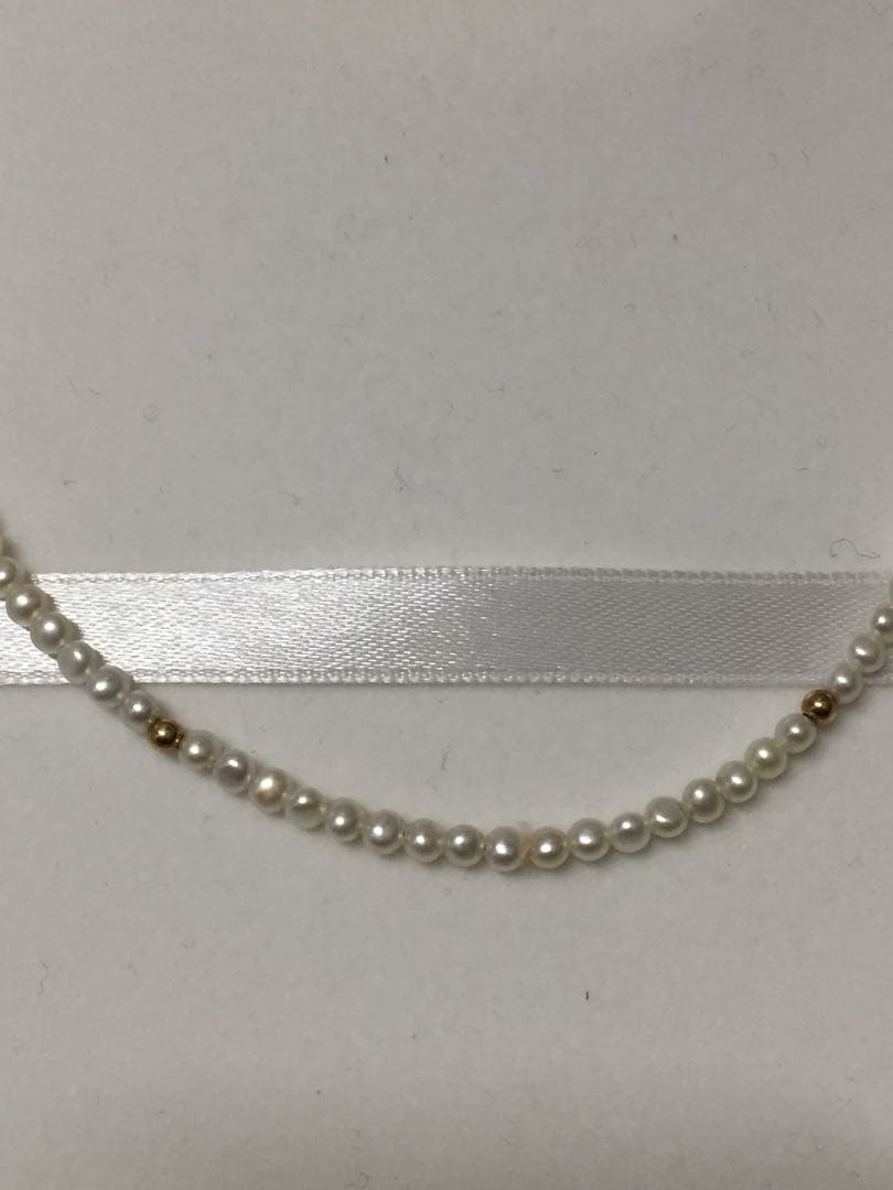 K18 Akoya genuine pearl necklace with 3mm baby pearls and 18K gold beads, 40.5cm length, clasp marked K18