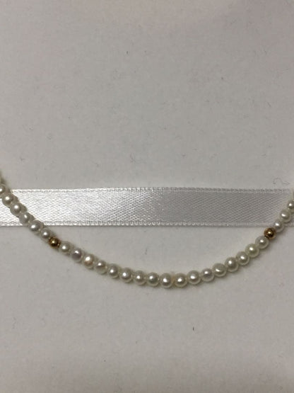 K18 Akoya genuine pearl necklace with 3mm baby pearls and 18K gold beads, 40.5cm length, clasp marked K18