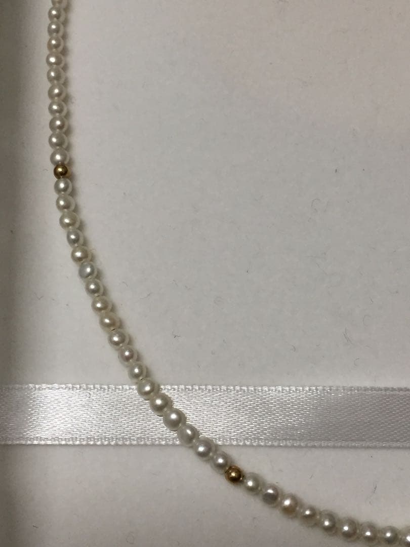 K18 Akoya genuine pearl necklace with 3mm baby pearls and 18K gold beads, 40.5cm length, clasp marked K18