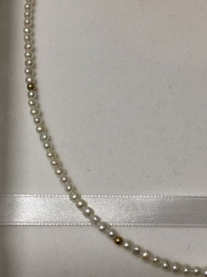 K18 Akoya genuine pearl necklace with 3mm baby pearls and 18K gold beads, 40.5cm length, clasp marked K18
