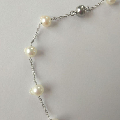 Uwa Island Akoya Pearl Feather TunoTuno Series Necklace with 7.5mm pearls on 44cm stainless steel chain