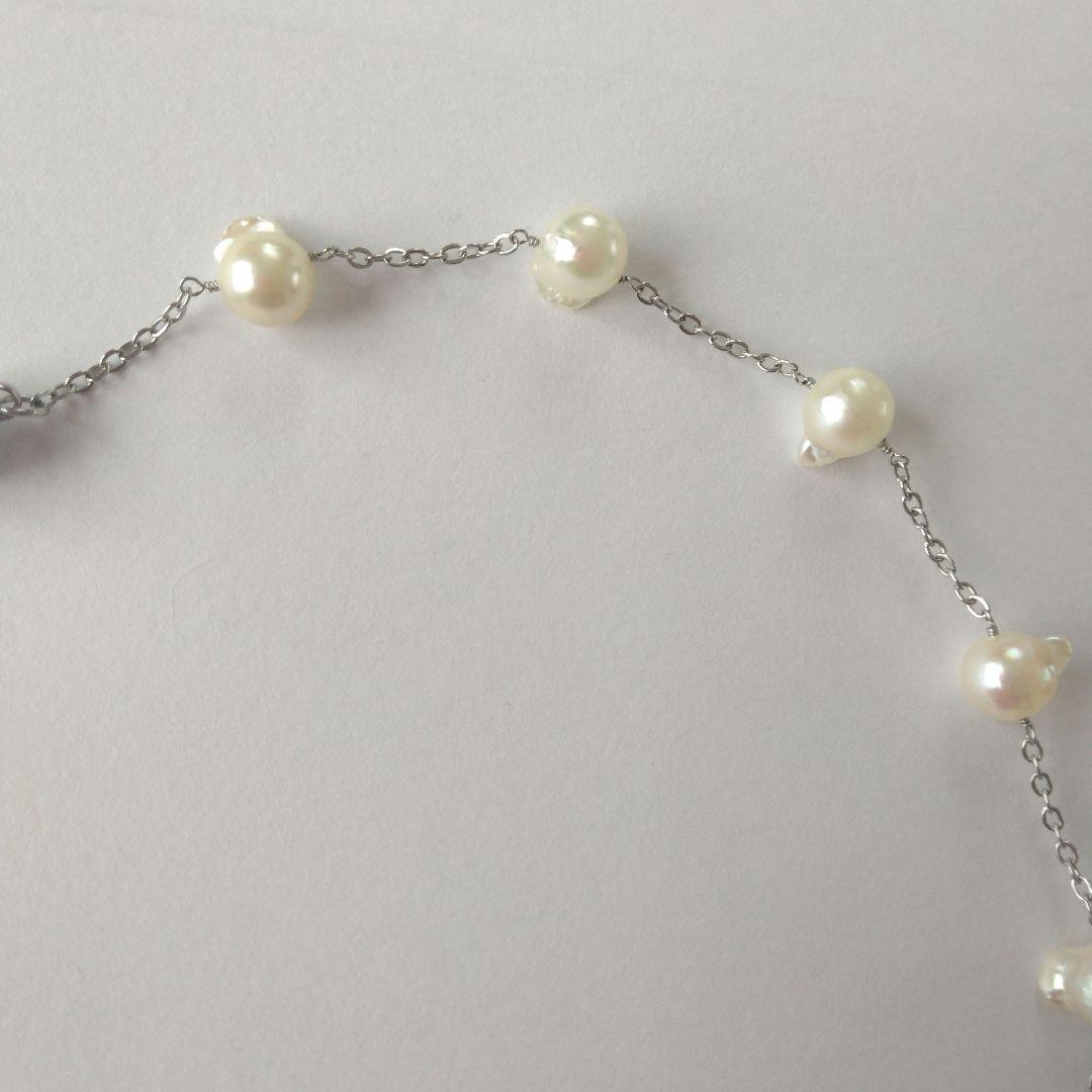 Uwa Island Akoya Pearl Feather TunoTuno Series Necklace with 7.5mm pearls on 44cm stainless steel chain