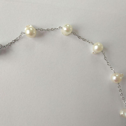 Uwa Island Akoya Pearl Feather TunoTuno Series Necklace with 7.5mm pearls on 44cm stainless steel chain