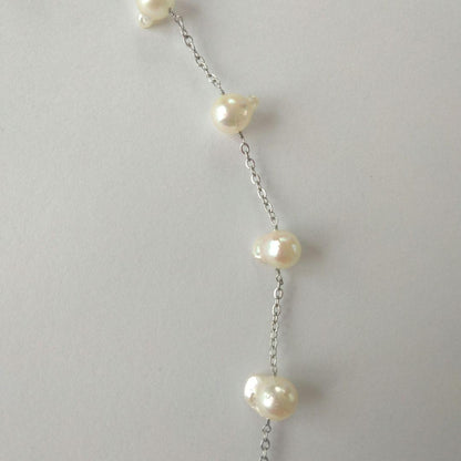 Uwa Island Akoya Pearl Feather TunoTuno Series Necklace with 7.5mm pearls on 44cm stainless steel chain