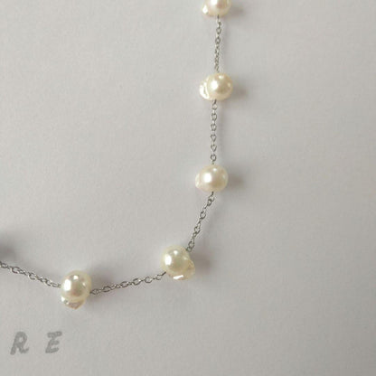 Uwa Island Akoya Pearl Feather TunoTuno Series Necklace with 7.5mm pearls on 44cm stainless steel chain