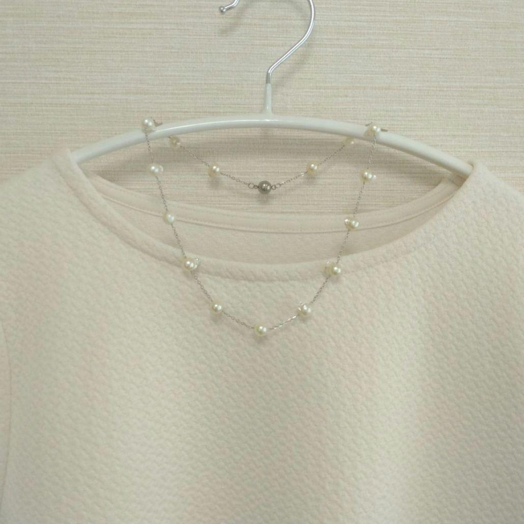 Uwa Island Akoya Pearl Feather TunoTuno Series Necklace with 7.5mm pearls on 44cm stainless steel chain
