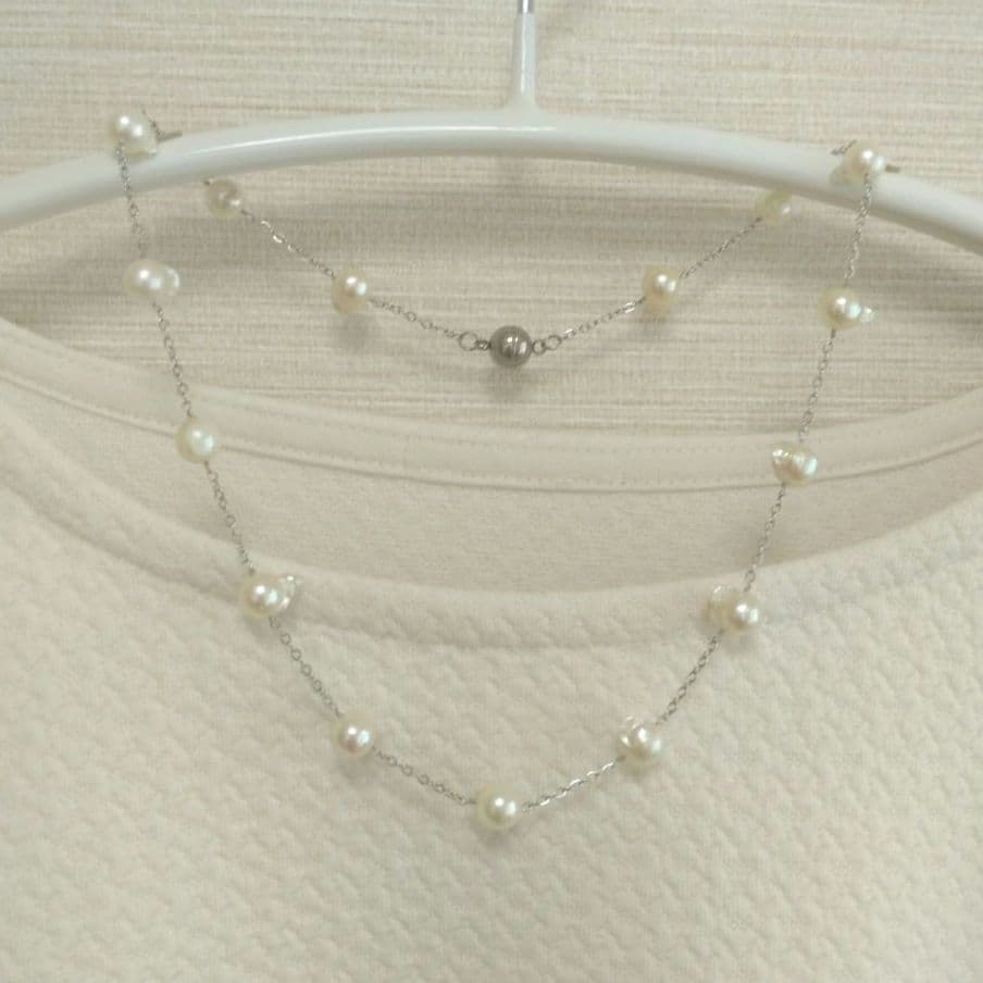 Uwa Island Akoya Pearl Feather TunoTuno Series Necklace with 7.5mm pearls on 44cm stainless steel chain