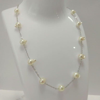Uwa Island Akoya Pearl Feather TunoTuno Series Necklace with 7.5mm pearls on 44cm stainless steel chain