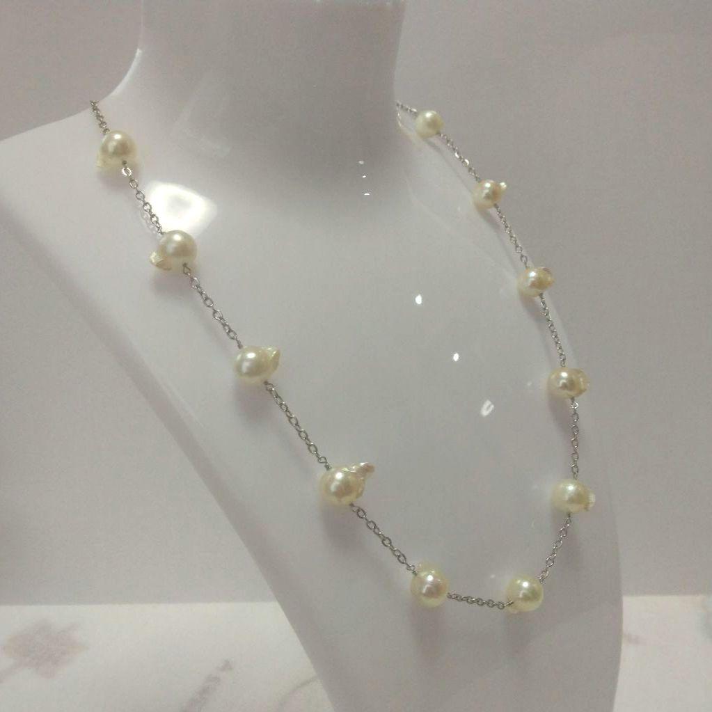 Uwa Island Akoya Pearl Feather TunoTuno Series Necklace with 7.5mm pearls on 44cm stainless steel chain