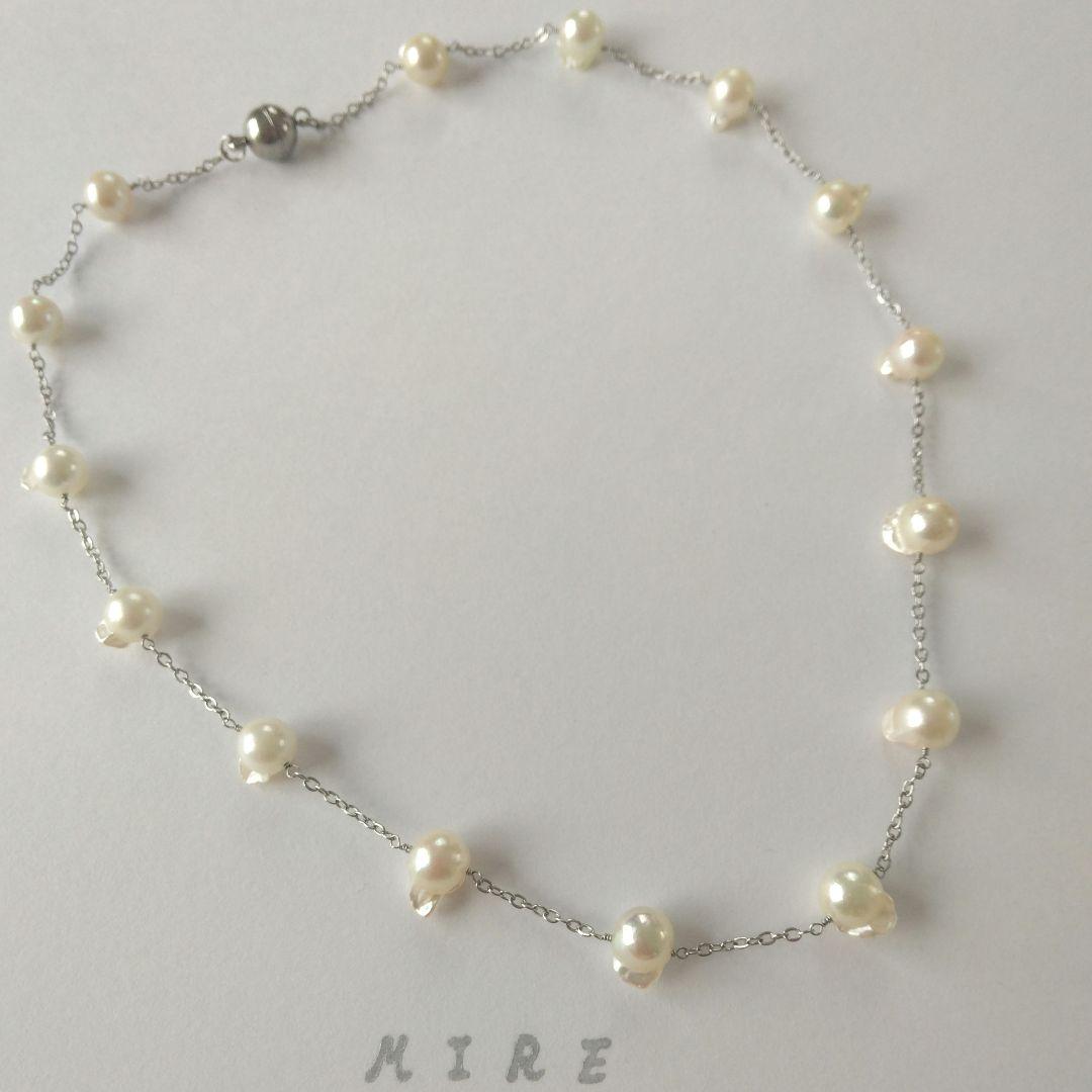 Uwa Island Akoya Pearl Feather TunoTuno Series Necklace with 7.5mm pearls on 44cm stainless steel chain